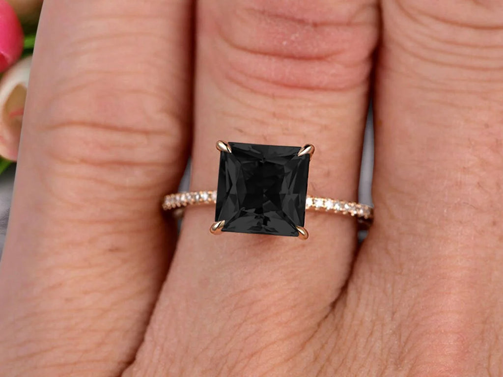 1.75 Carat Princess Cut Black Diamond Moissanite Engagement Ring 10k Yellow Gold B624895
