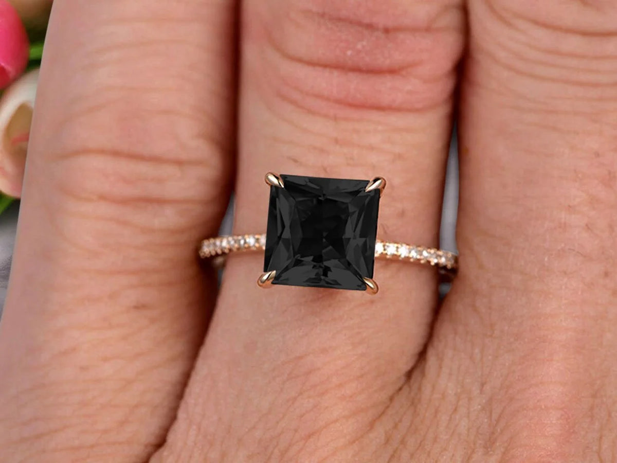 1.75 Carat Princess Cut Black Diamond Moissanite Engagement Ring 10k Yellow Gold B624895