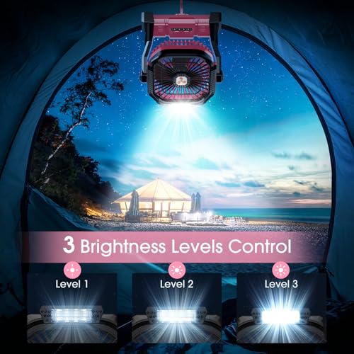 Portable Rechargeable Fan 20000mAh with LED Lantern Pink X386
