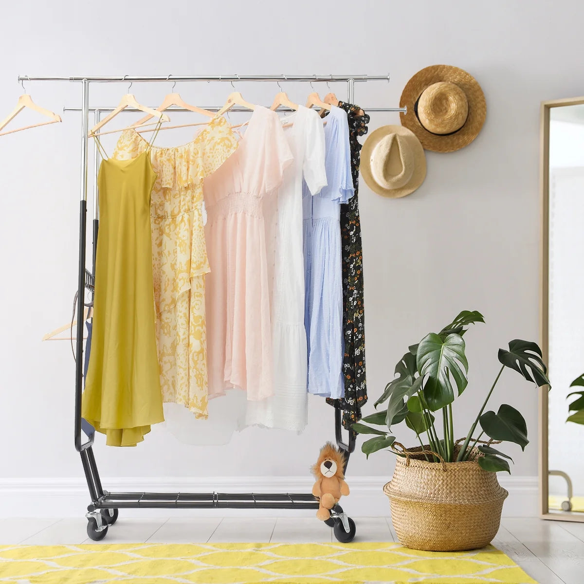 Heavy Duty Double Rails Garment Rack with Wheels Z559