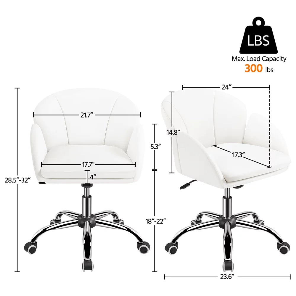 White Swivel Rolling Desk Chair with Armrests O96948