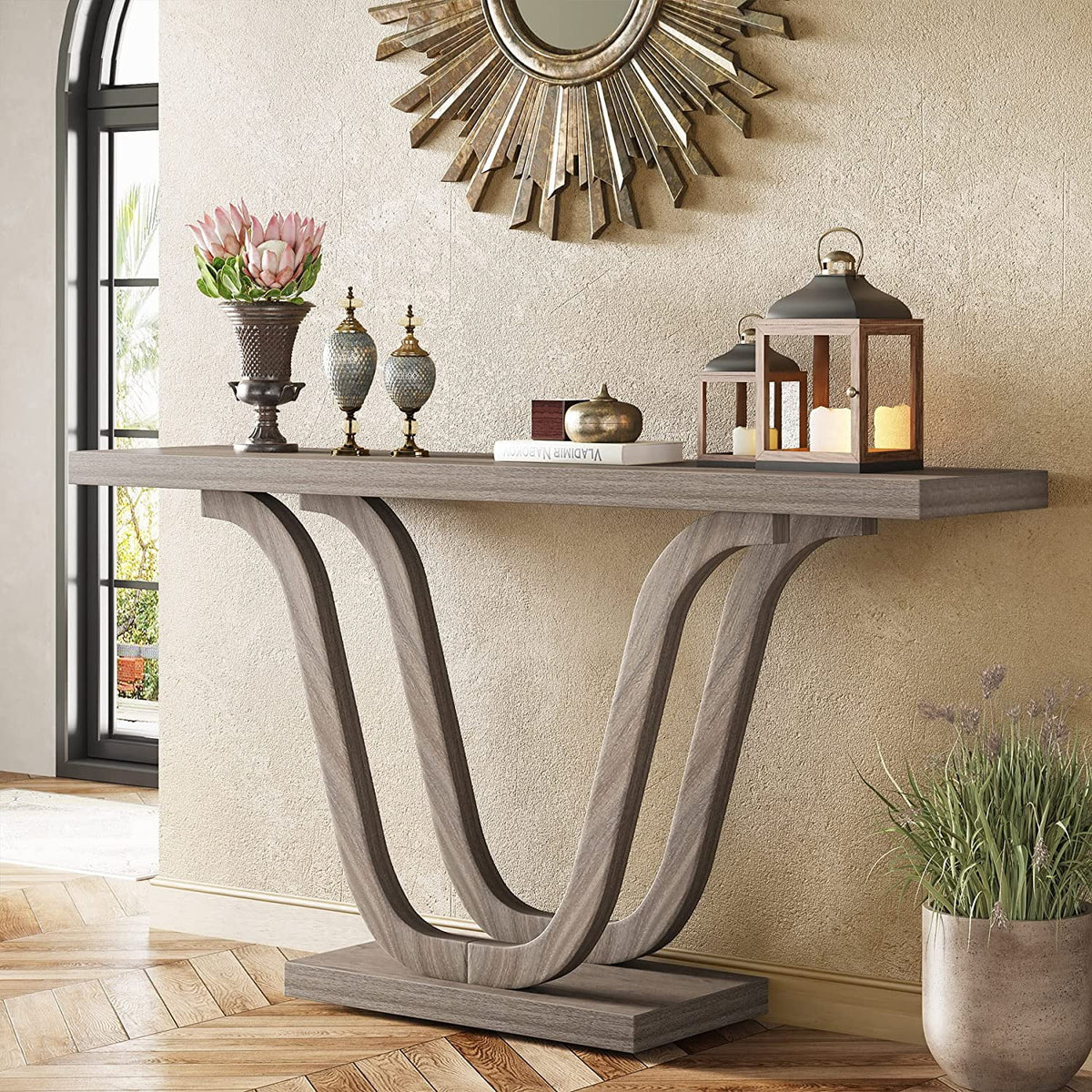55-inch Grey Wood Rustic Console Table L342