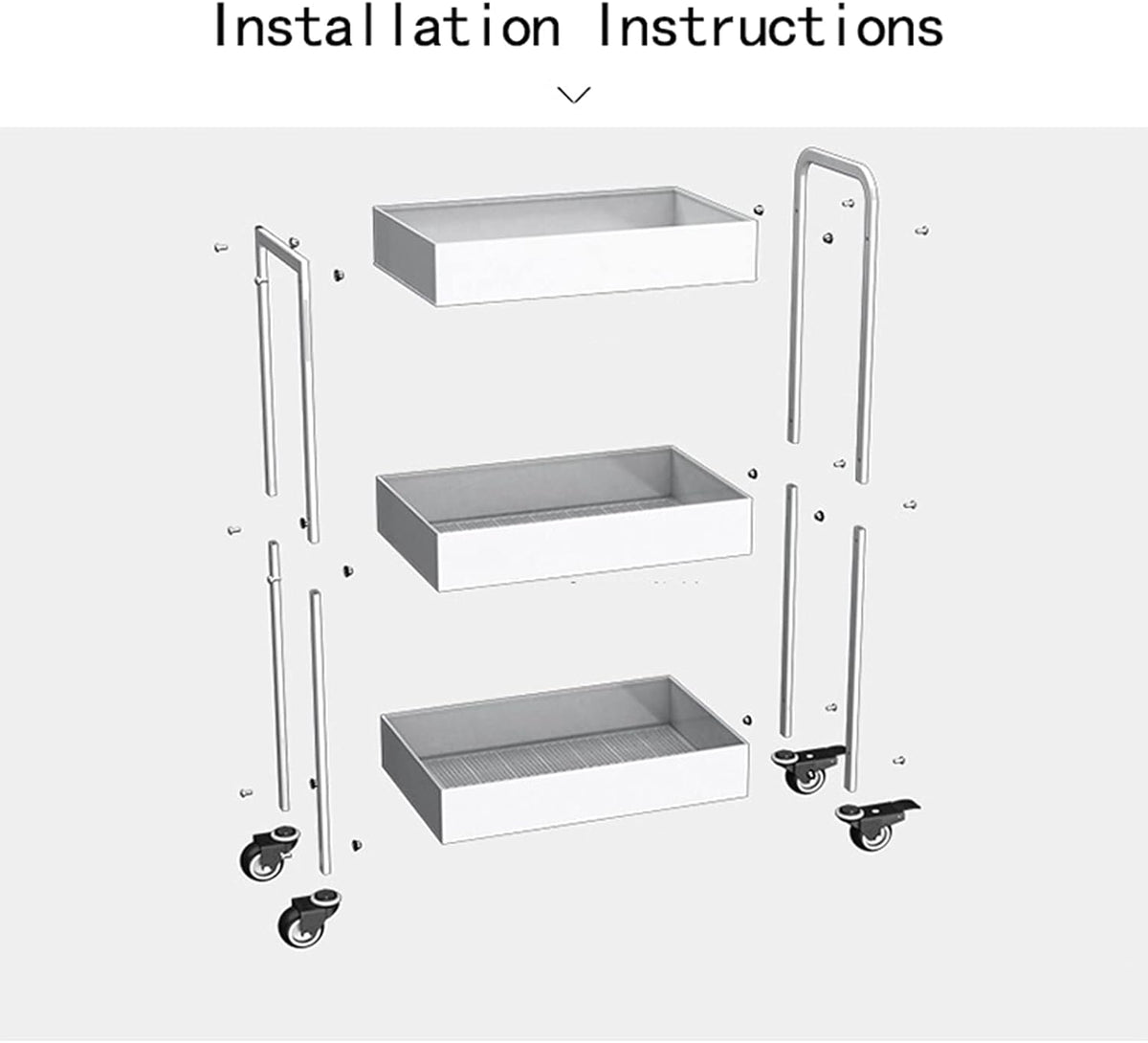 3-Tier White Metal Rolling Storage Cart with Wheels and Handle H725