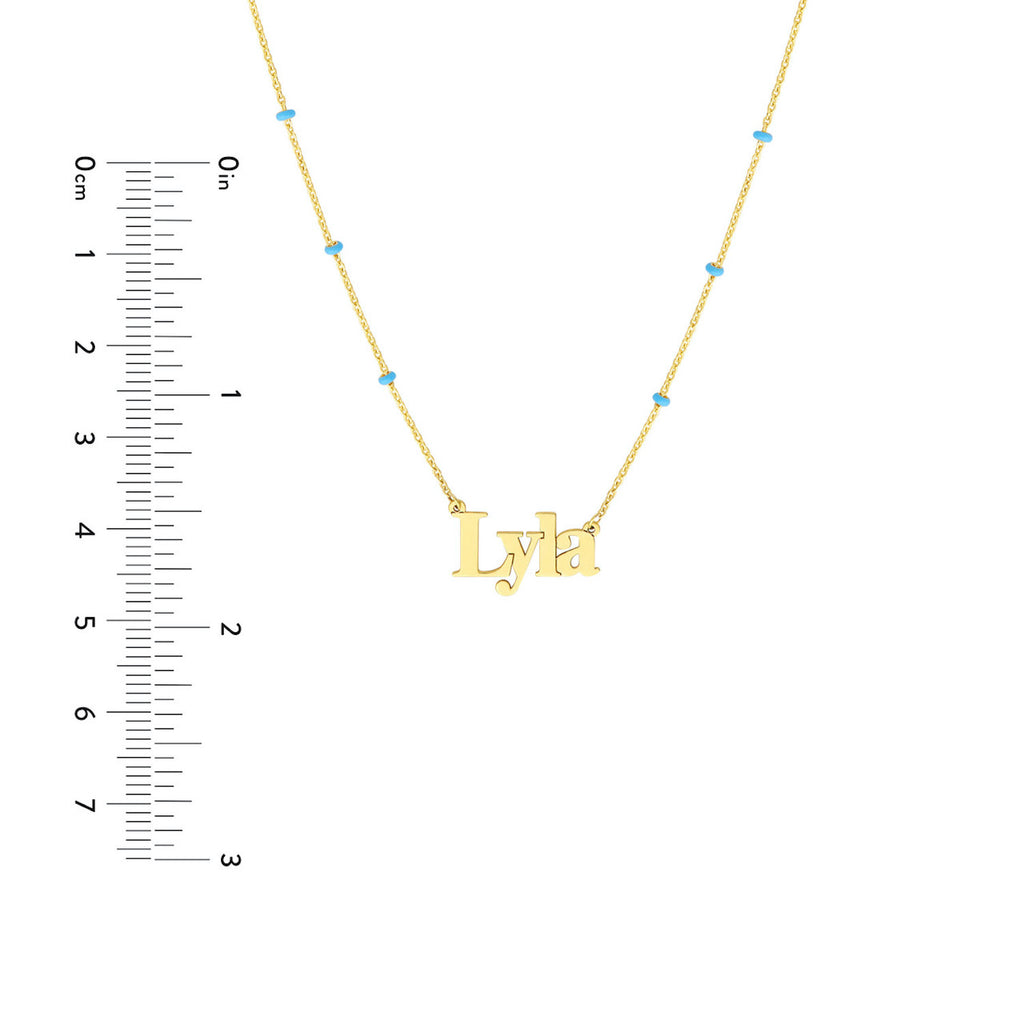 14K Yellow Gold Turquoise Station Beads Nameplate Pendant Necklace R359155