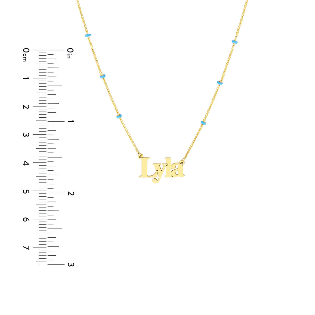 14K Yellow Gold Turquoise Station Beads Nameplate Pendant Necklace R359155