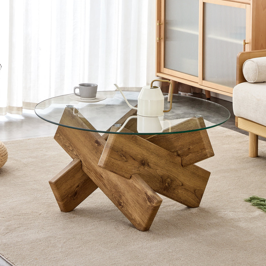 Round Coffee Table with Tempered Glass Countertop K11529