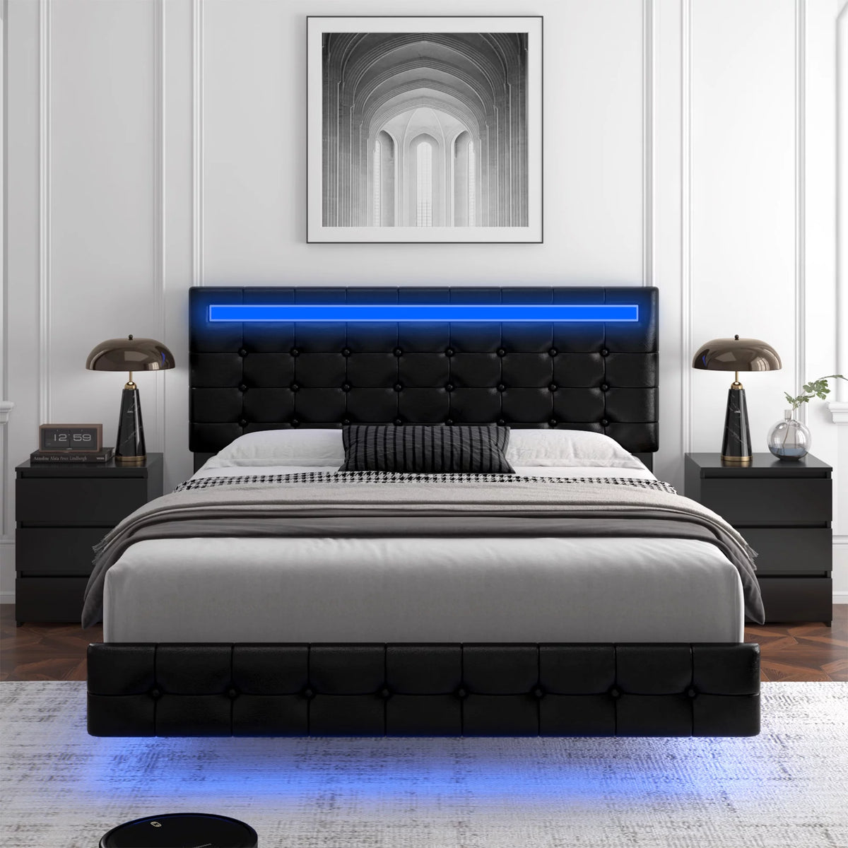 King LED Platform Bed with Under Bed Storage V260058