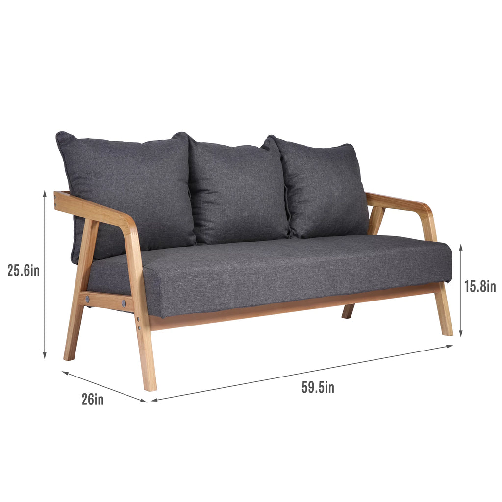 Grey Upholstered Sofa with Wooden Frame J305564