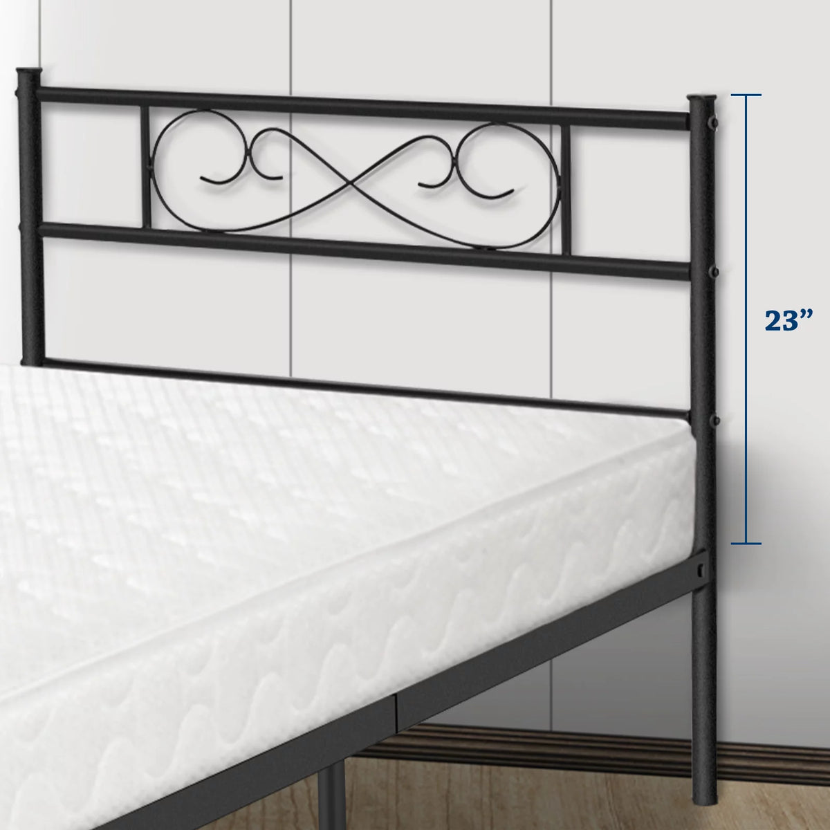 White 12 inch Twin Size Metal Platform Bed Frame with Headboard G7718