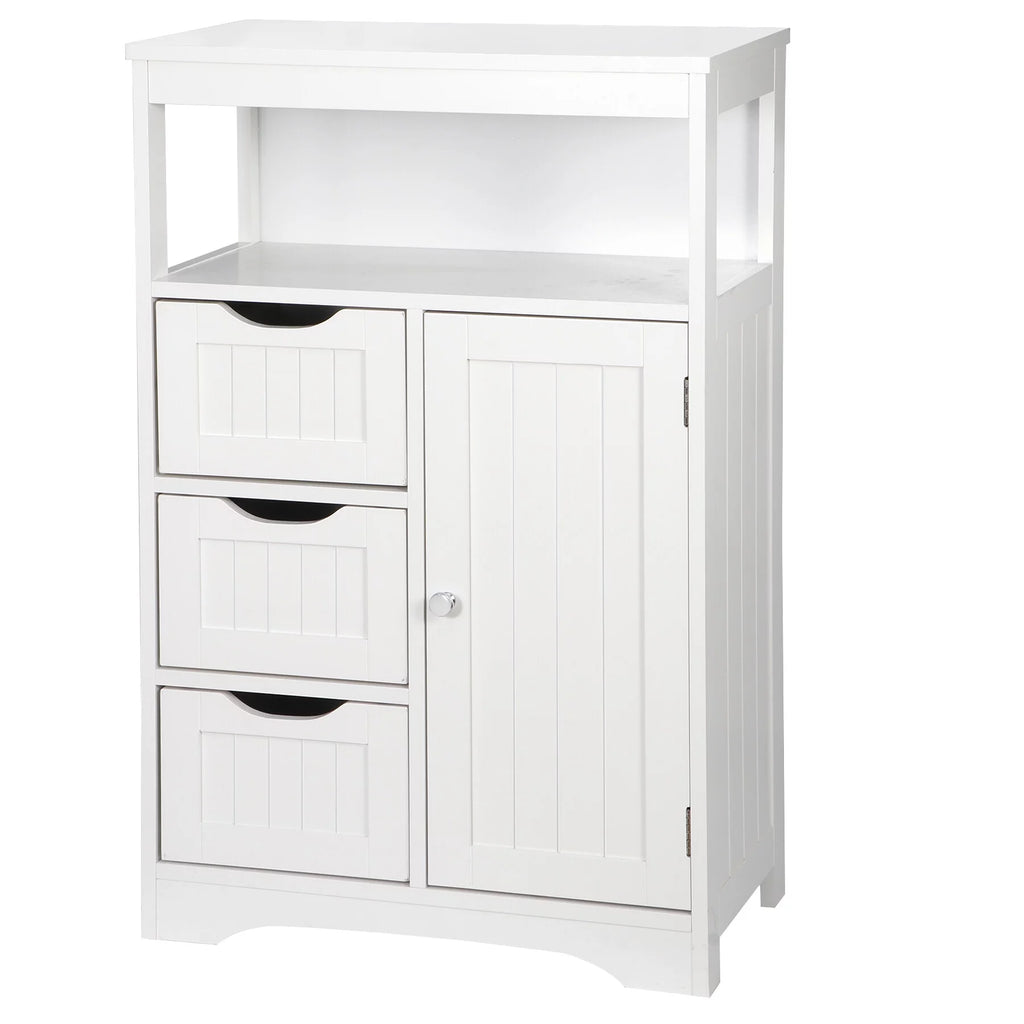 Bathroom Floor Cabinet MDF 1 Door 3 Drawers White J118