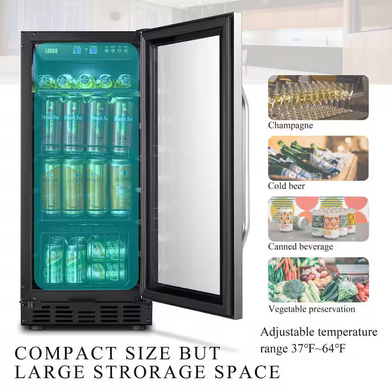 15 in. 70 Can Stainless Steel Beverage Refrigerator O723380