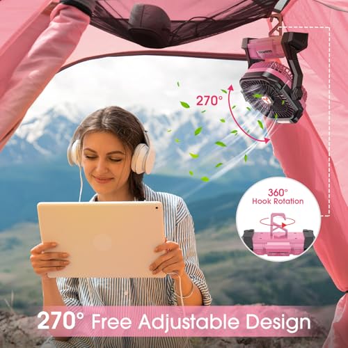Portable Rechargeable Fan 20000mAh with LED Lantern Pink X386