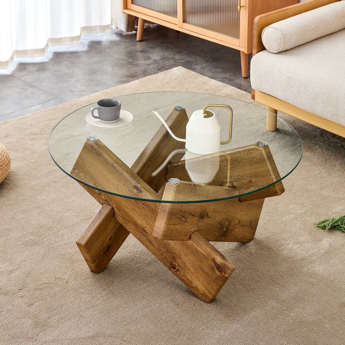 Round Coffee Table with Tempered Glass Countertop K11529