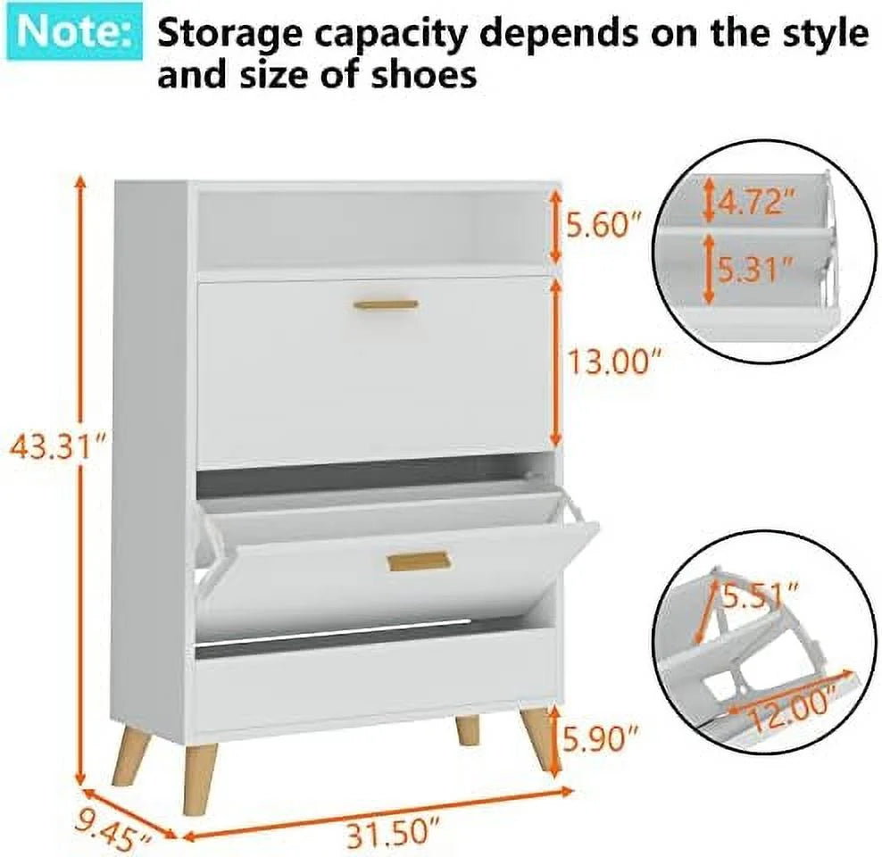 Free Standing Shoe Rack Cabinet with 3 Flip Drawers Q7875