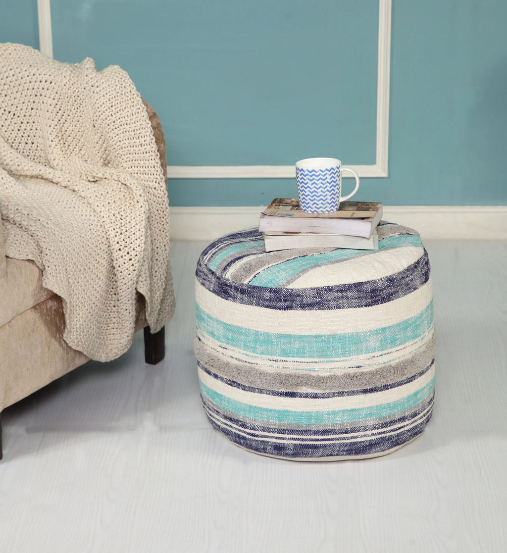 Blue 18" Round Pouf F6908