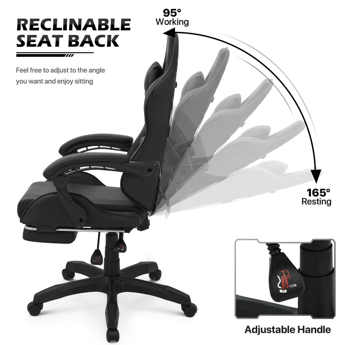 Black Swivel Gaming Chair with Footrest and Lumbar Support F347