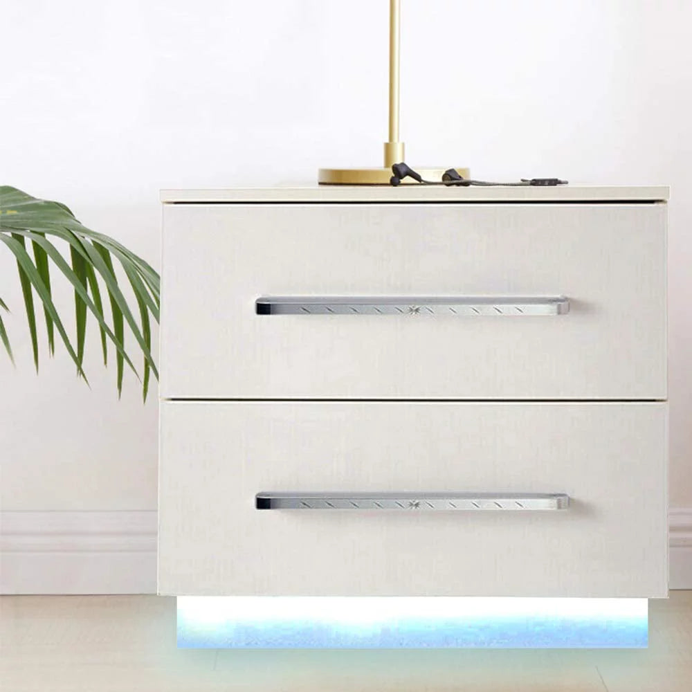 Light Yellow 2 Drawer High Gloss Nightstand G9992