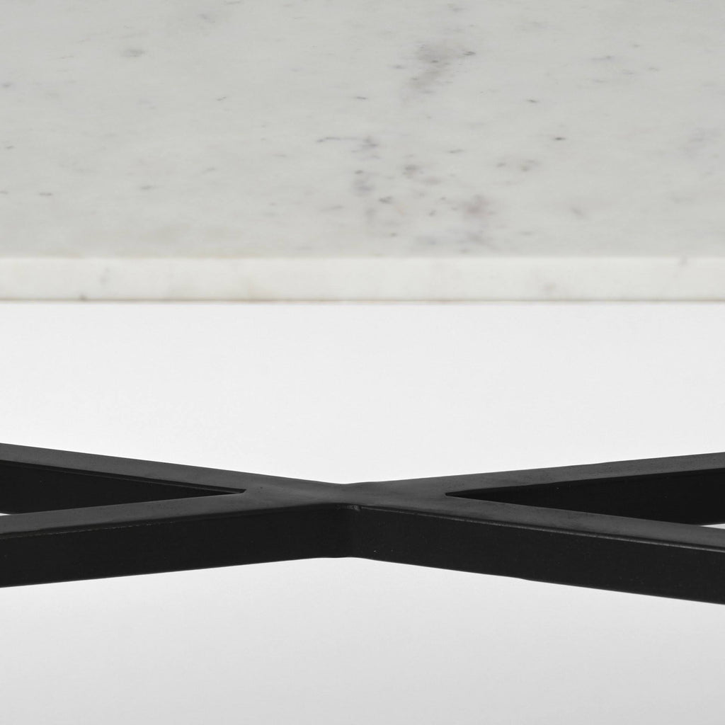 White Marble Top Black Metal Frame Console Table I145