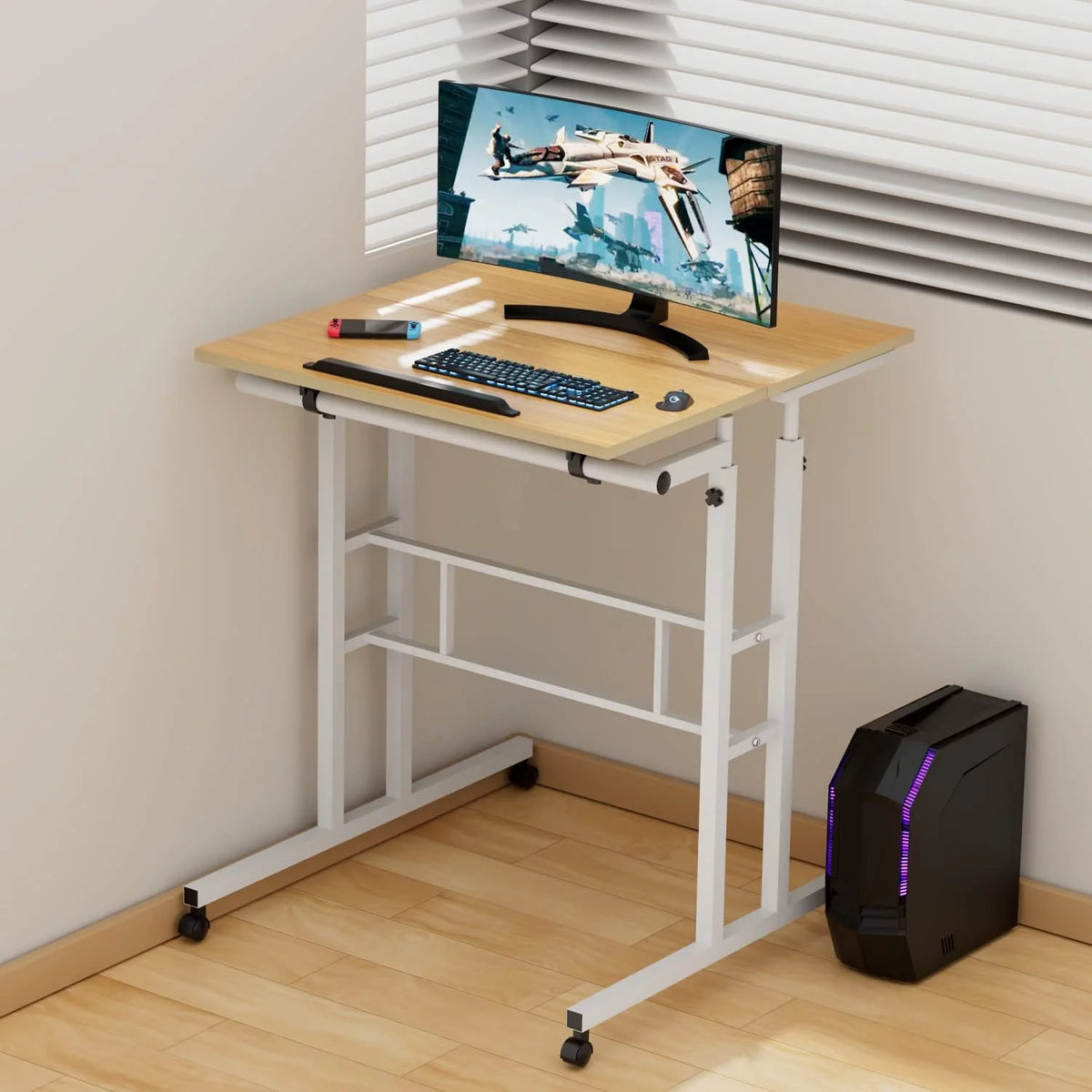 Adjustable Mobile Standing Desk with 2 Platforms Q9743