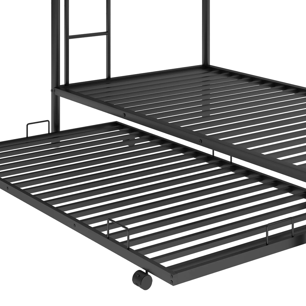 Black Metal Twin over Twin Bunk Bed with Trundle O2756