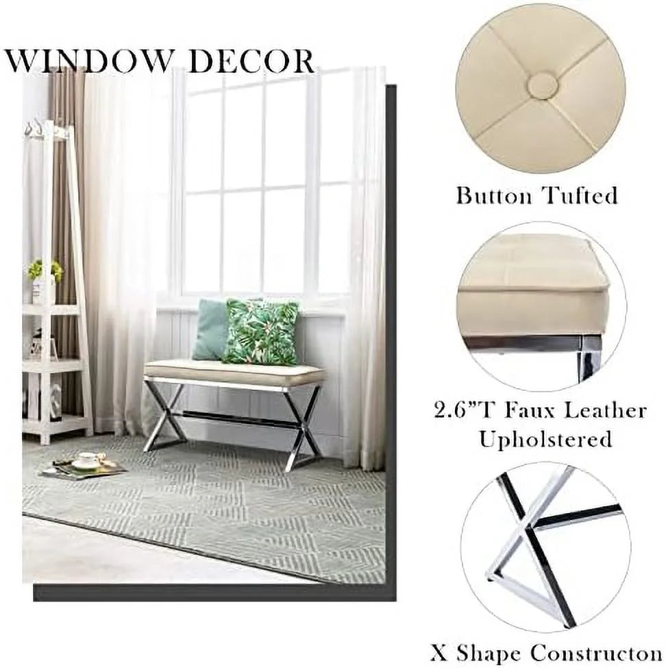 PU Leather Upholstered Entryway Bench with Metal X Legs B102