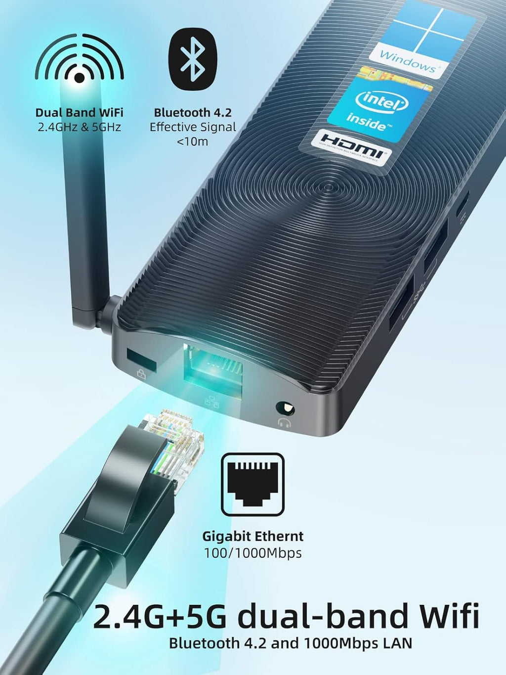 Mini PC Stick Fanless Windows 11 Pro Celeron N4020 4GB 128GB Small Computer Z300483