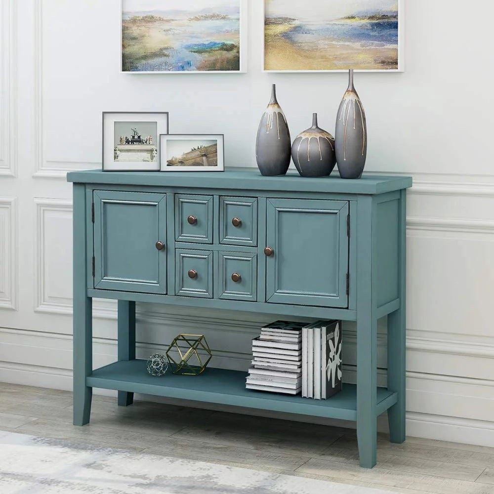 Console Table with Storage Drawers Cabinets and Bottom Shelf B800953