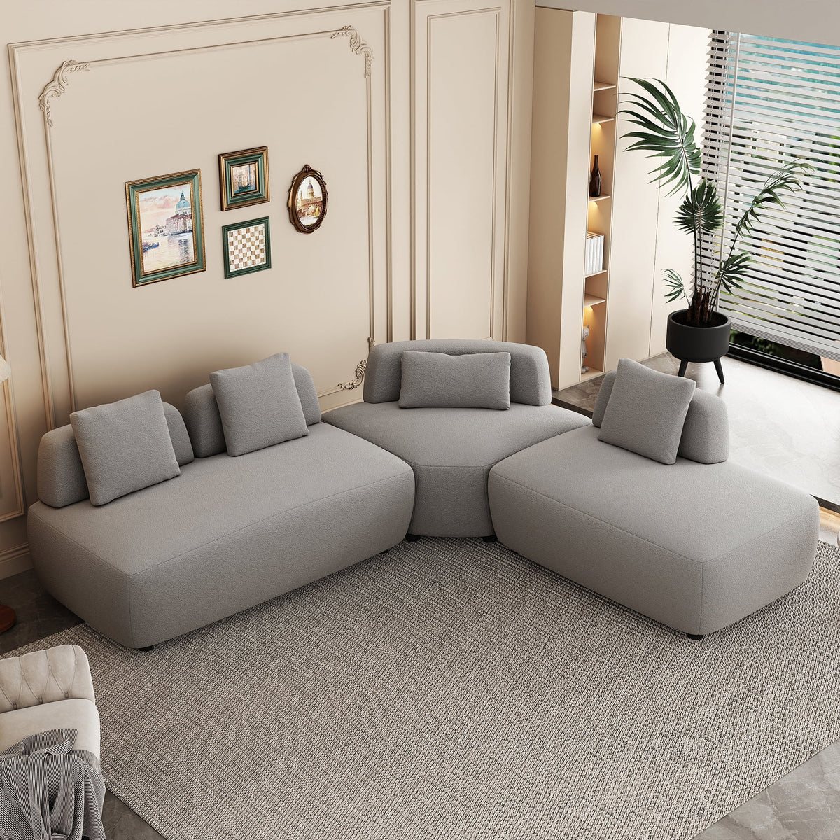 Gray 3-piece Sectional Sofa with 4 Pillows B816