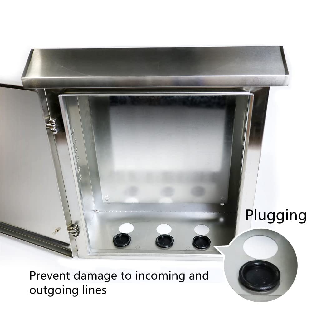 304 Stainless Steel Electrical Enclosure Box 20'' x 16'' x 8'' IP65 Weatherproof with Mounting Plate X905693