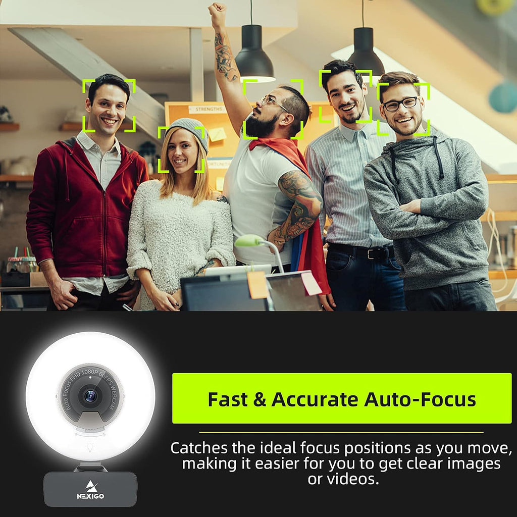 1080P 60FPS Webcam with Light, Fast AutoFocus, Built-in Privacy Cover, Dual Stereo Microphone Y600201