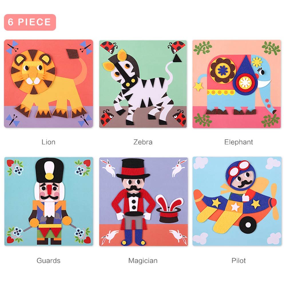 Fuzzy Felt Picture Sticky Mosaics 6 Templates Art Kits P857068
