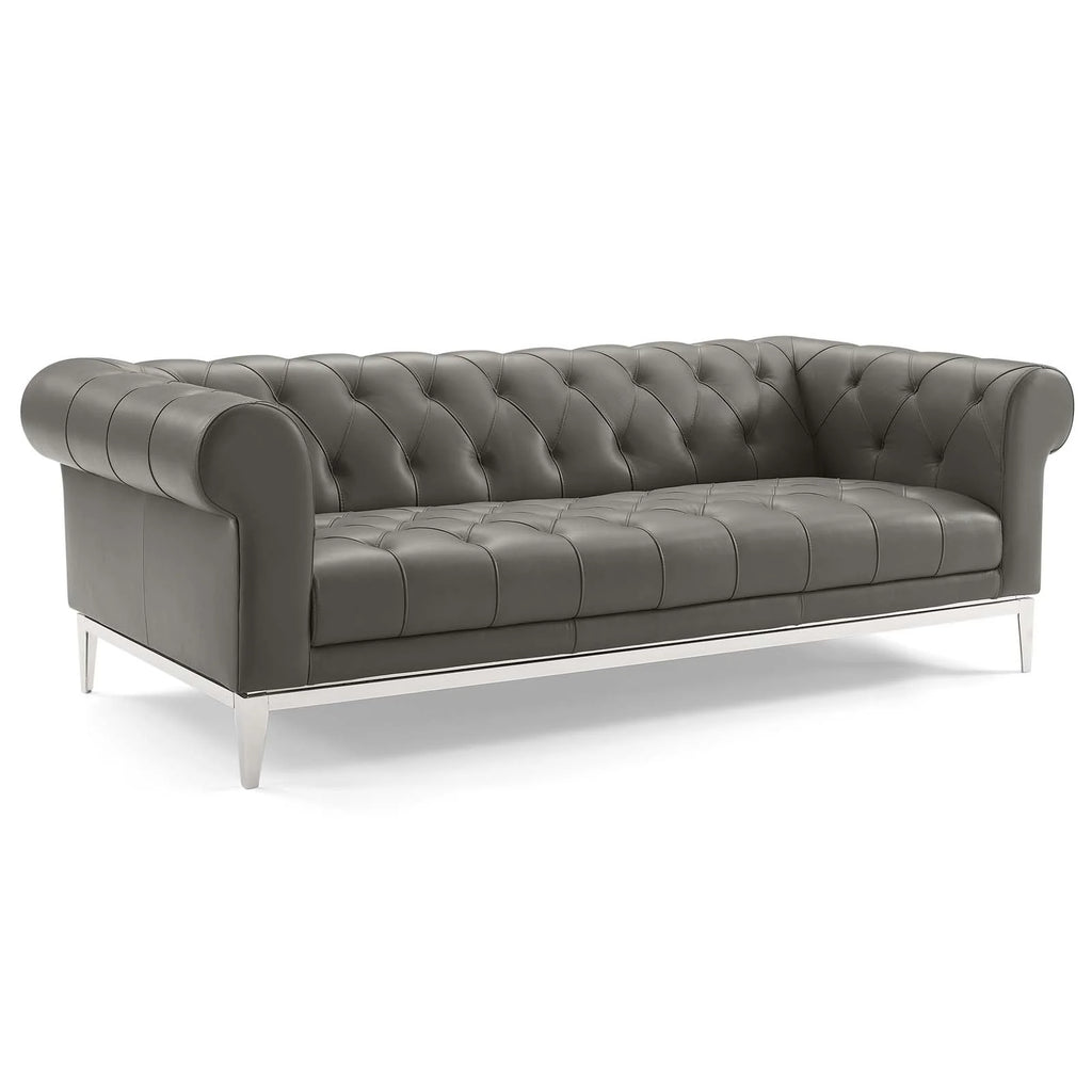 Tufted Upholstered Leather 3 Piece Set in Gray T482