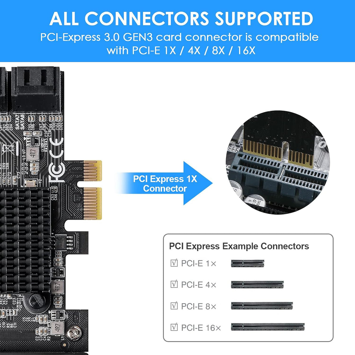 6 Port SATA 3.0 PCIe Controller Card with 6 SATA Cables X652020