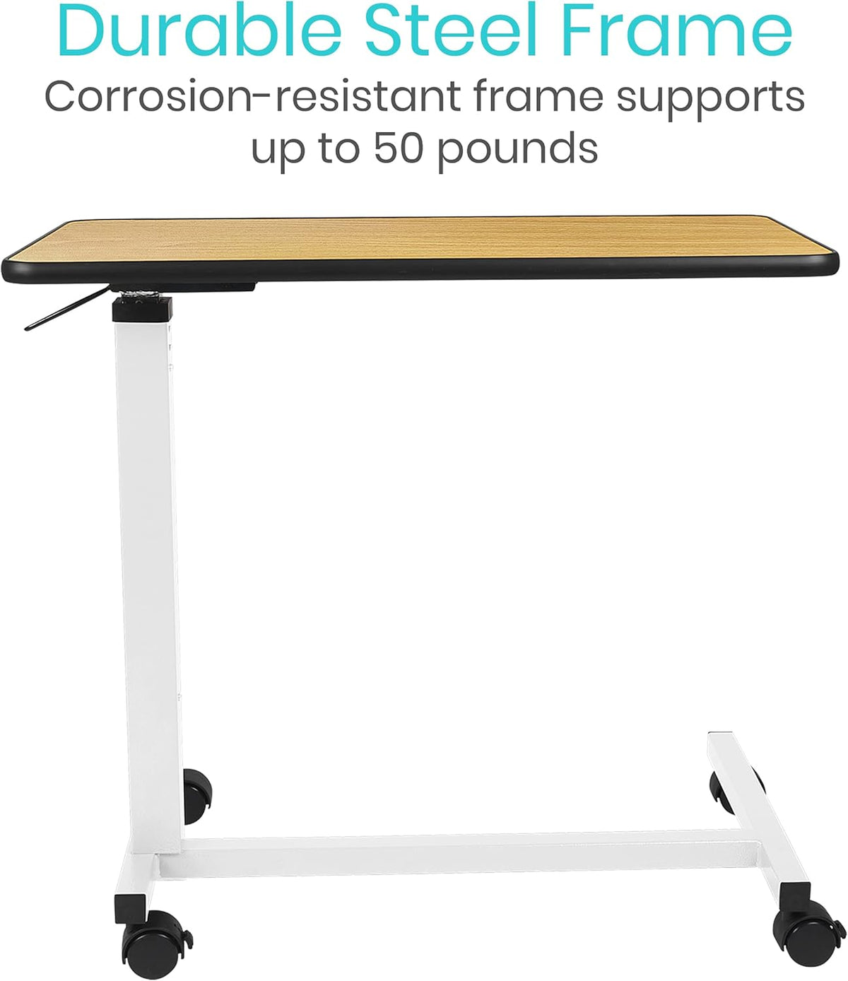 Overbed Table with Swivel Wheel Rolling Tray Adjustable Over Bedside Home Desk B195666