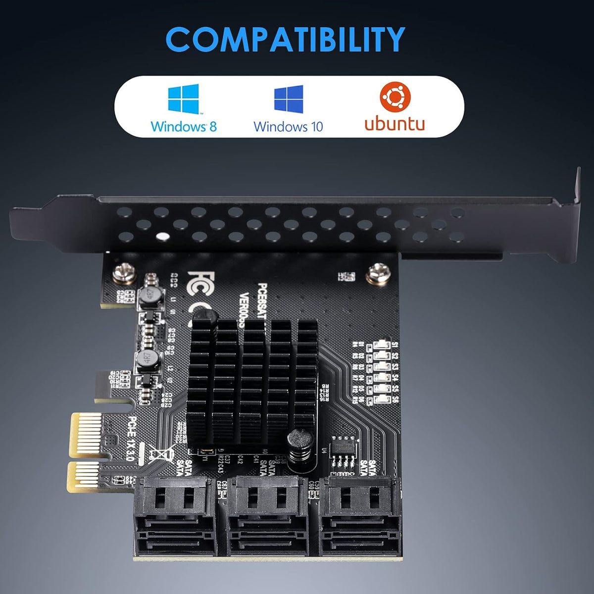 6 Port SATA 3.0 PCIe Controller Card with 6 SATA Cables X652020