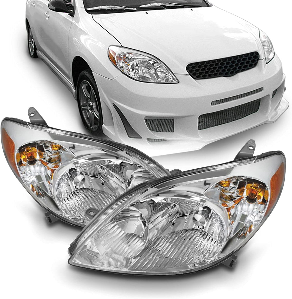 Chrome Headlights Pair for 2003-2008 Toyota Matrix Wagon 4Door X638