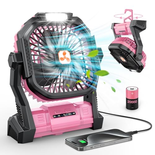 Portable Rechargeable Fan 20000mAh with LED Lantern Pink X386