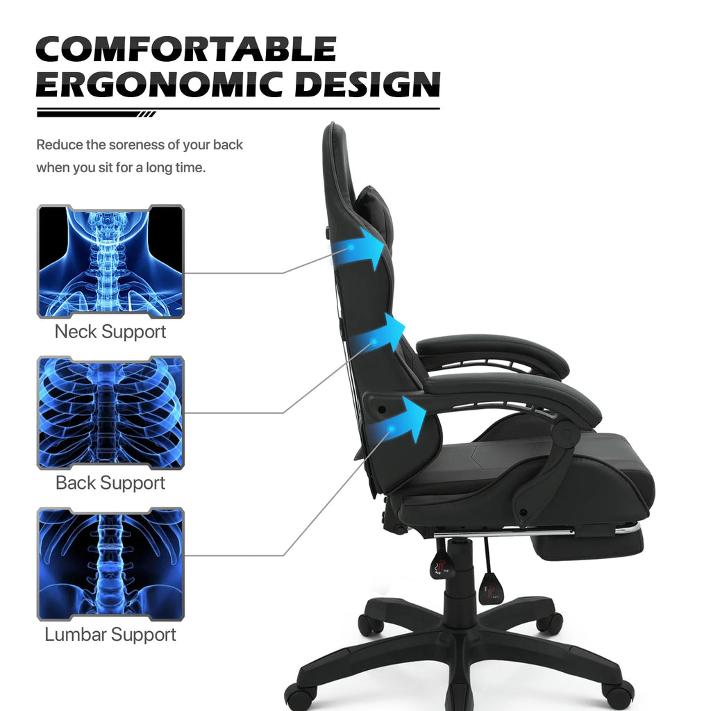 Black Swivel Gaming Chair with Footrest and Lumbar Support F347