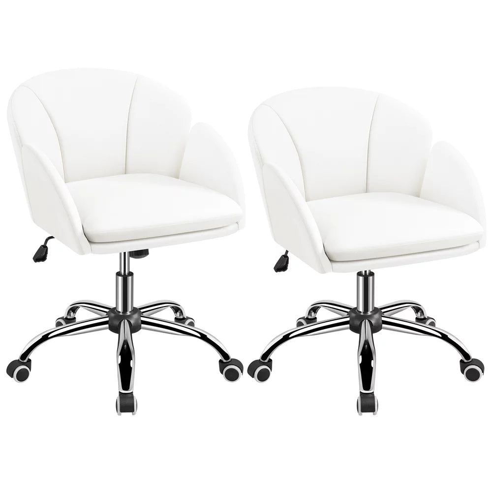 White Swivel Rolling Desk Chair with Armrests O96948