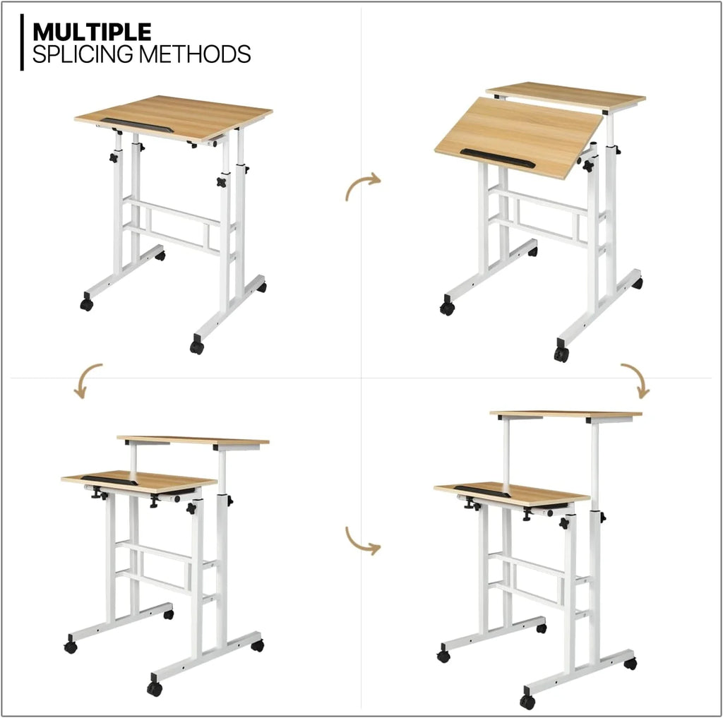 Adjustable Mobile Standing Desk with 2 Platforms Q9743