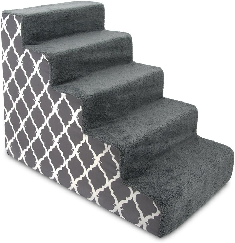 Gray Lattice Print 5-Step Pet Steps and Stairs with Foam, Pack of 2 H9217