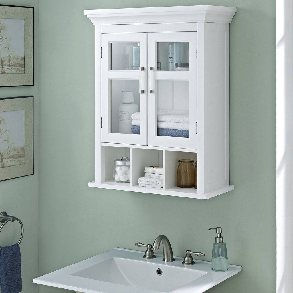 White Two Door Wall Cabinet with Cubbies L1177