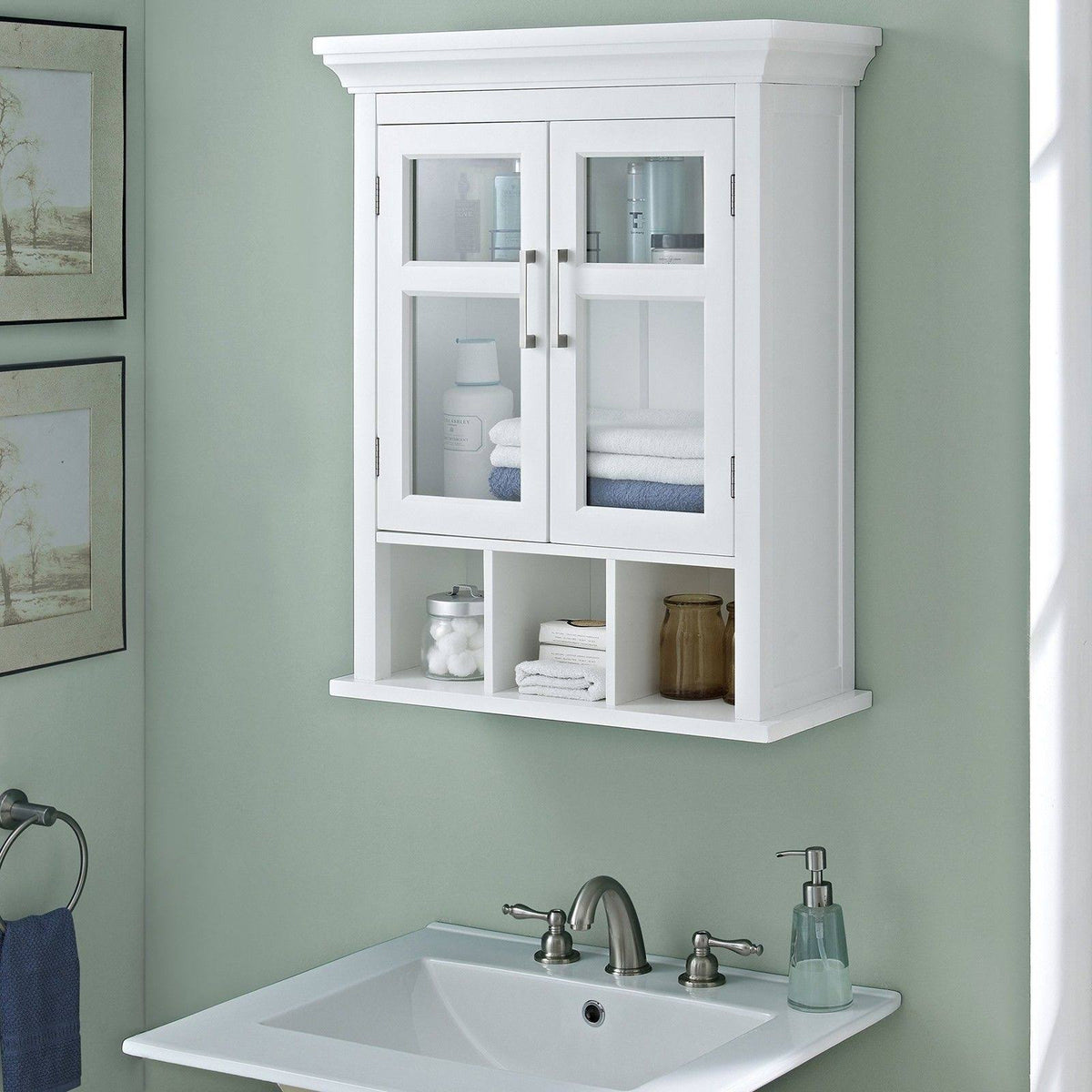 White Two Door Wall Cabinet with Cubbies L1177