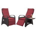 Red Rattan Reclining Armchair with Flip Table U4880