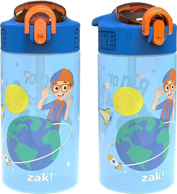 16 oz Pack of 2 Kids Water Bottle with Spout Cover and Carrying Loop L576366