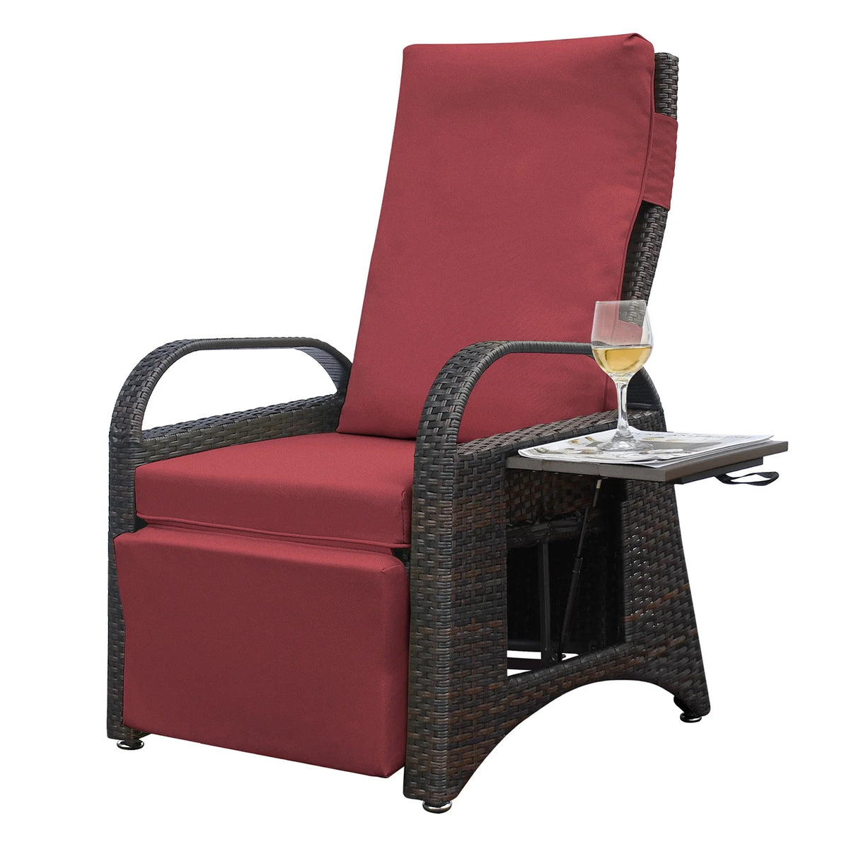 Red Rattan Reclining Armchair with Flip Table U4880