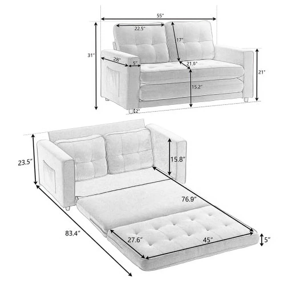 3-in-1 Upholstered Futon Sofa Bed Game Mats, Foldable Pull Out Sleeper Couch Bed, Convertible Floor Game Mats, Dark Gray K57376