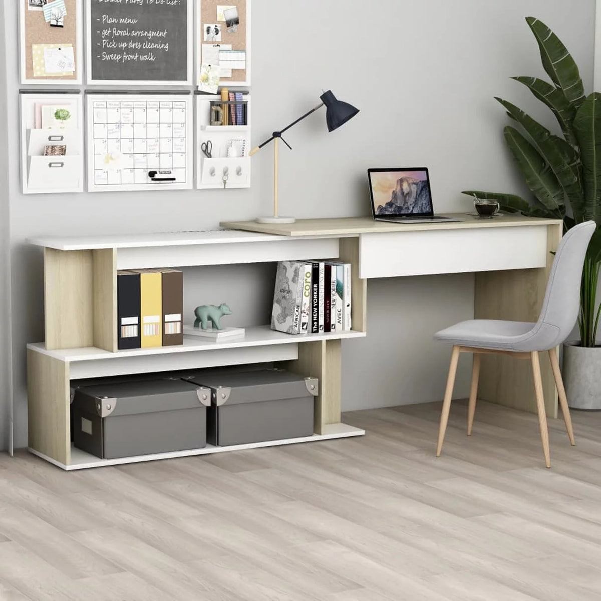 White and Sonoma Oak Corner Desk V18189