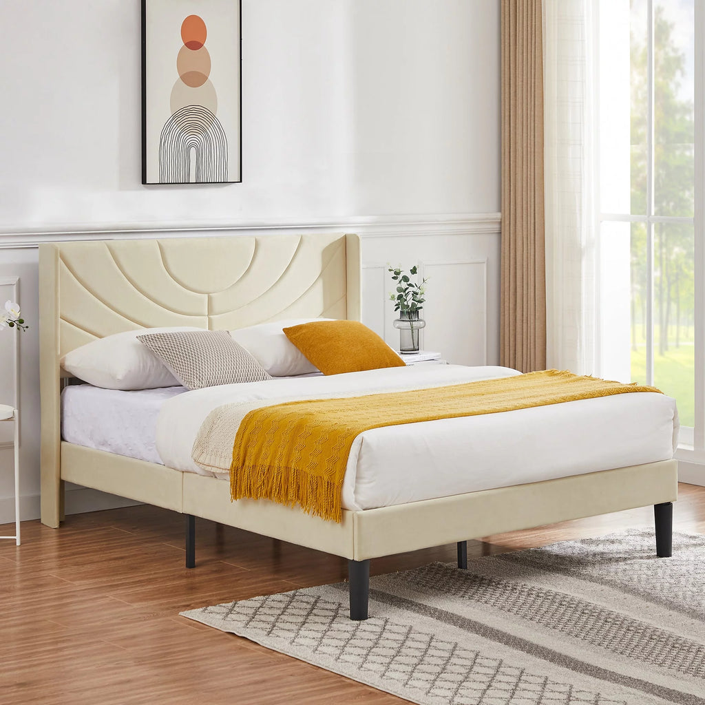 Queen Platform Bed Frame with Upholstered Headboard V8852